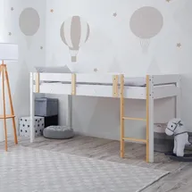 Homestyle4u Hochbett Kinder 90 x 200 cm Kiefer massiv weiß