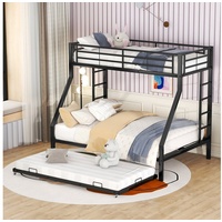 OKWISH Etagenbett Metallbett mit ausziehbarem Bett 90(140)x200cm (mit ausziehbarem Bett,mit Leiter auf beiden Seiten), Ohne Matratze schwarz