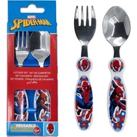 SpiderMan Kinderbesteck Set – Löffel & Gabel mit Motivgriffen | Blau/Rot/Weiß