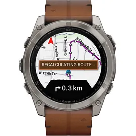 Garmin fenix 8 AMOLED 51 mm sapphire, graphit / titanium titan mit QuickFit Leder-Armband 26 mm braun