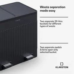 Klarstein Grama 40 Treteimer 40L / 2x20L geräuschlos PP Retro Schwarz