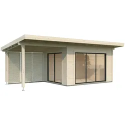 PRE:GA Gartenhaus Blauen Leimholz mit Isolierglas-Schiebetüren mit-Schleppdach 700 x 300 cm