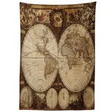 ABAKUHAUS Weltkarte Tischdecke, Historischer Alter Atlas, Für den Inn und Outdoor Bereich geeignet Waschbar Druck Klar Kein Verblassen, 140 x 200 cm, Mehrfarbig