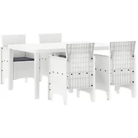 VidaXL 5-teiliges Garten Essgruppe mit Kissen Weiß Poly-Rattan