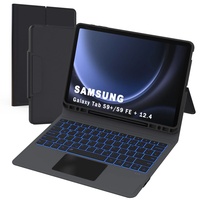 Für Samsung Galaxy Tab S9 FE+ /S9 Plus 12,4 Zoll Hülle mit Tastatur - Folio Trackpad Tablet Cover mit Stifthalter - Beleuchtete Deutsches QWERTZ Layout Tastatur mit Touchpad für Tab S9 FE+ / S9+ 12.4"