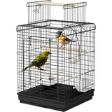 UISEBRT Vogelkäfig mit Offenem Dach, Holzstangen und Futternäpfe - Großer Vogelhaus Vogelvoliere Metall Vogelbauer Käfig Vogel für Finken Kanarienvögel Wellensittiche Schwarz (Typ D, 40x40x72cm)