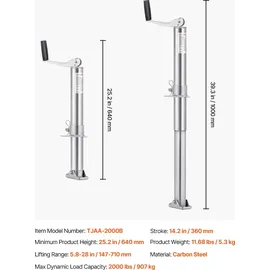 Vevor A-Rahmen-Anhängerheber, 907 kg dynamische Tragkraft, 360 mm vertikaler Hub, Anhängerstütze Reiseanhänger für Wohnmobilanhänger, Pferdeanhänger, Nutzanhänger, Yachtanhänger