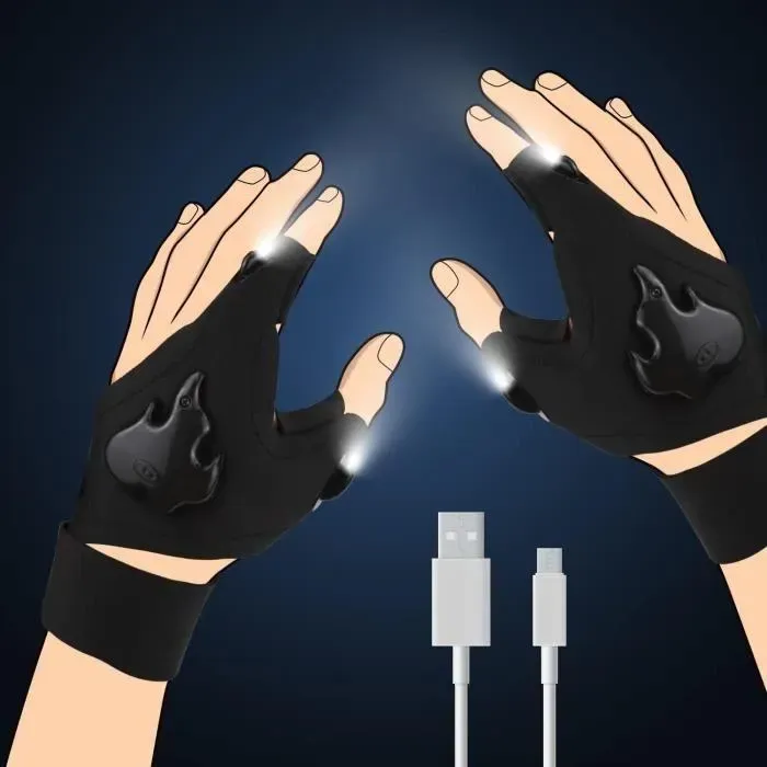 1 Paire De Gants De Lampe De Poche Led, Lampes De Poche Rechargeables, Excellent Cadeau Pour Bricoleur, Homme, Femme, Gants [u1692]