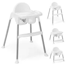 Costway 4 in 1 Babyhochstuhl aus PP & Edelstahl, Hochstuhl umwandelbar mit abnehmbarem Doppeltablett, 3-Punkt-Sicherheitsgurt, Babystuhl Kombihochstuhl für 6-36 Monaten Baby (Weiß)