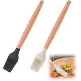 Küchenpinsel, Backpinsel Silikon, Silikonpinsel mit Bambusgriff, 2 Stück - Hitzebeständige Backpinsel für Grillen, Backen und Kochen, Geruchsfreie Silikonbürsten, 24 cm Langer Griff, 3,5 cm Breite, Sp