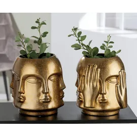 Casablanca by Gilde GILDE Vase Blumenvase aus Keramik - Gesichtsvase Nichts sehen hören Sagen - wasserdicht europäische Herstellung - Farbe: antik Gold Höhe 23 cm