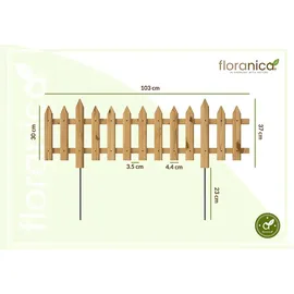 Pemicont Floranica Steckzaun Gartenzaun Kiefer 1 stk 30 x 100 cm Unbehandelt Metallstäben Begrenzungszaun Dekorative Beeteinfassung Beetumrandung