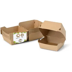 BIOZOYG 50 Stück Burger-Verpackung 9 x 9 x 7 cm Burgerboxen, braune Hamburger-Schachteln aus Kraftkarton, Take-Away-Boxen für Hamburger