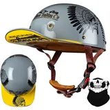 Wttagkl Vintage Motorradhelm ECE-geprüft | Retro Halbschalenhelm mit Schnellverschluss | Leicht & Belüftet für Scooter, Cruiser, Chopper (Damen/Herren),E-XL(59~60cm)