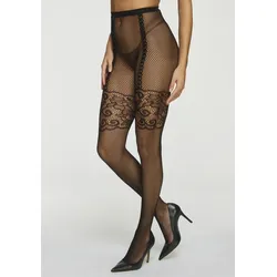 Netzstrumpfhose PETITE FLEUR GOLD, Damen, Gr. - (32/46), schwarz, Obermaterial: 92% Polyamid, 8% Elasthan, elastisch, Strumpfhosen, in Strapsstrumpf- Optik