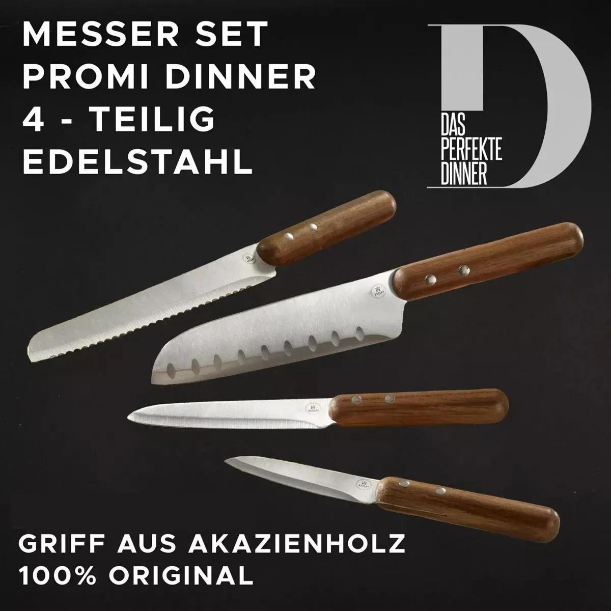 Das Perfekte Dinner Messerset 4-teilig Edelstahl mit Griff aus Akazienholz