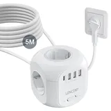 LENCENT 4 Fach Steckdosenleiste Flachstecker Steckdosenwürfel Mehrfachsteckdosen 8 in 1 Cube Steckdose Steckerleiste mit 3 USB, 1 Typ-C, Mehrfachstecker mit 5 Meter Kabel für Wandsteckdose