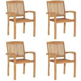 vidaXL Stapelbare Gartenstühle mit Kissen 60 x 57,5 x 90 cm teakholz/cremeweiß 4 St.