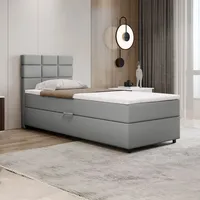 Panda möbel Boxspringbett 90x200, mit Bettkast und Topper-hellgrau