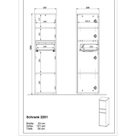 Germania Schrank 2201-186 steingrau B/H/T: ca. 33,00x121,00x34,00