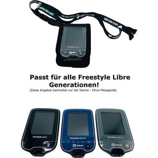 SEWAS Diabetic Care Aufbewahrungstasche Tasche zum Umhängen passend für Freestyle Libre Messgerät 3 (2-teiliges Set, 2-tlg), Bedien- und Sichtfenster, Umhängeband schwarz