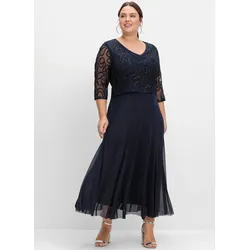 Abendkleid SHEEGO "Abendkleid", Damen, Gr. 48, Normalgrößen, blau (tiefblau), 100% Polyester, lang, Kleider