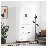 furnicato Highboard Weißes aus Holzwerkstoff und Metall 69,5 x 34 x 180 cm (1 St), Stabiler Schrank mit viel Stauraum und Wandhalterung für Wohnzimmer weiß 69.5 cm x 180 cm x 34 cm