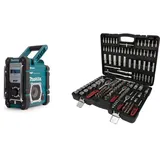 Makita DMR112 Akku-Baustellenradio 7,2 V - 18 V mit DAB+ und Bluetooth (ohne Akku, ohne Ladegerät), türkis & KS Tools 917.0779 1/4"+3/8"+1/2" Steckschlüssel-Satz, 179-tlg