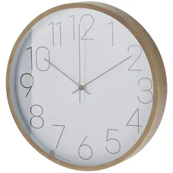 WellHome - Moderne Wanduhr mit Rand in Holzoptik – Weißes Zifferblatt und feine Zeiger Ø30,5cm