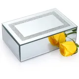 IGNPION Schmuckbox aus Glas mit Deckel Spiegelglas Schmuckschatulle mit zerkleinerten Diamanten Schmuckbox Schmuckkiste Schmuckkoffer für Schmuck Geschenk für Muttertag Hochzeit Weichnachten(Silber)