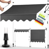 tillvex Klemmmarkise mit Handkurbel Balkon | Balkonmarkise ohne Bohren | Markise UV-beständig & höhenverstellbar | Sonnenschutz Terrasse & Garten wasserdicht (Grau, 300cm)
