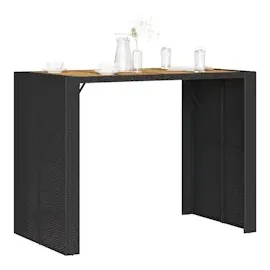vidaXL Garten-Bartisch mit Holzplatte Schwarz 145x80x110 cm Polyrattan
