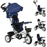 Homcom 6 in 1 Dreirad mit Schubstange, Kinderdreirad mit Sicherheitsgurt Blau