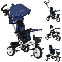 Homcom 6 in 1 Dreirad mit Schubstange, Kinderdreirad mit Sicherheitsgurt Blau
