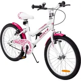 Actionbikes Motors Actionbikes Kinderfahrrad Butterfly 20 Zoll Pink, Fahrradständer, Kettenschutz Antirutschgriffe (Weiß/Pink)