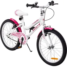 ACTIONBIKES MOTORS Actionbikes Kinderfahrrad Butterfly 20 Zoll Pink, Fahrradständer, Kettenschutz Antirutschgriffe (Weiß/Pink)