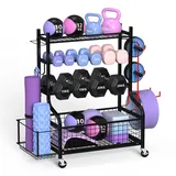 Hantelständer - ZACHVO Hantelablage - Dumbbells Regal 4 Etagen für Home Gym mit Rad und 8 Haken - 160KG Tragfähigkeit Kurzhanteln Lagerregal für Dumbbells und Yoga Ball, Block, Matte, Gurt, Rolle