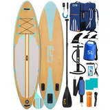 CFB SUP-Board Set 320x84x15 cm, Bis zu 160 kg, extra breites iSUP, aufblasbares Stand Up Paddle Board, (großes EVA-Deckpad, SUP Komplett-Set, 12 tlg., mit Paddel, Pumpe, Rucksack, Drybag, Handyhülle & Schultergurt), Surfboard, Paddelboard mit 3-Finnen-System für Anfänger und Erwachsene