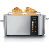 Arendo Toaster 2 Scheiben, Langschlitztoaster, Langschlitz, Edelstahl, 1000W, Display mit Restzeitanzeige, Brötchenaufsatz, Defrost Funktion, Wär... - Silber