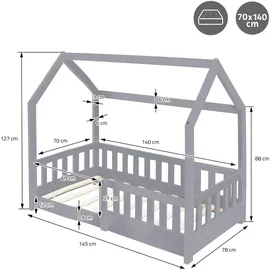 ML-Design Hausbett ML-Design 70 x 140 cm Kiefer grau