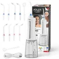Adler AD 2185 Munddusche Weiß 350ml 5 Modi 10 Aufsätze USB-C 1800mAh