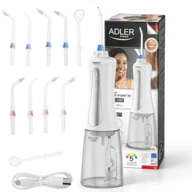 Adler AD 2185 Munddusche Weiß 350ml 5 Modi 10 Aufsätze USB-C 1800mAh