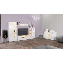 MID.YOU Anbauwand, Weiß, Eiche, Kunststoff, 12 Fächer, 1 Schubladen, 340x196x40 cm, Made in EU, Wohnzimmer, Wohnwände, Wohnwand-Sets