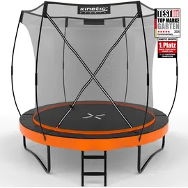 Kinetic Sports Trampolin Outdoor 'Ultimate Pro' Ø 244/305/366/427 cm – Kindertrampolin mit Leiter, Gartentrampolin im Kürbis-Design, bis zu 160 kg Sunset Orange 244 cm