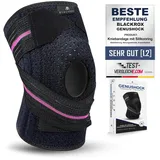 BLACKROX Kniebandage mit Silikonring [Vergleichssieger 2024] One Size | Damen & Herren | Stabilisierung für Knie & Meniskus | Perfekt für Sport, Kraftsport & Bodybuilding | GENUSHOCK | Schwarz/Pink