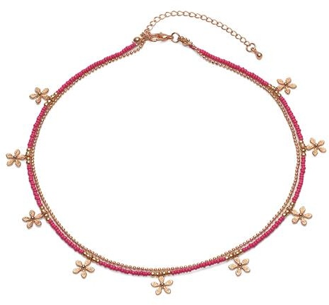 Halskette für Damen pink mit Blüten