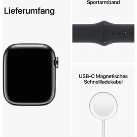 Apple Watch Series 8 GPS + Cellular 41 mm Edelstahlgehäuse graphit, Sportarmband mitternacht