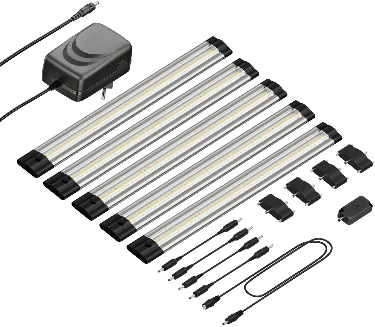ledscom.de LED Unterbau-Leuchte Siris, Touch-Dimmer, flach, 30cm, je 370lm, weiß, 5er Set
