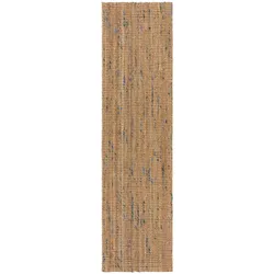 Läufer FLAIR RUGS "Jute Boucle", blau, B:60cm H:7mm L:230cm, Jute, Teppiche, aus 100% Jute, mit Fransen, aus Naturfasern