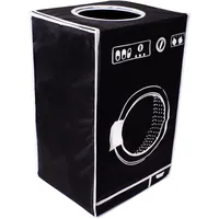 teprovo Wäschekorb faltbar bunter Wäschesammler mit Deckel Wäschesortierer Laundry Baskets Wäschebox Wäschetonne in Waschmaschinen Design 50L Schwarz